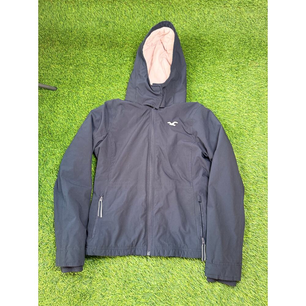 Hollister California All-Weather Jacket Women S Blue Hood Full Zip Fleece Lined
